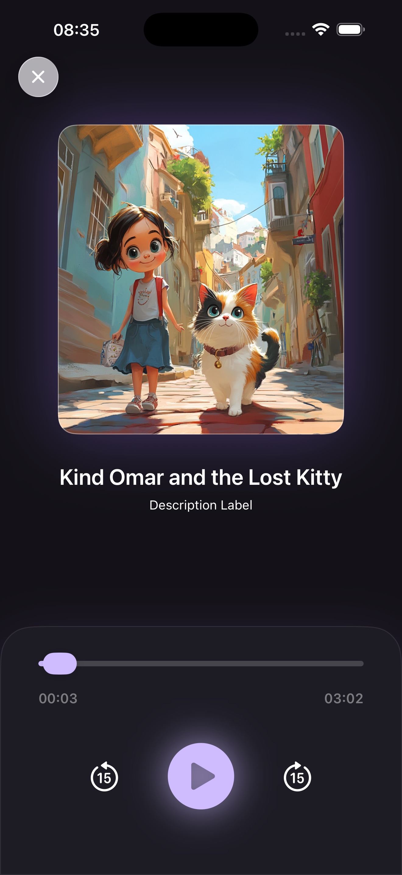 Audio player for a narrated children’s story