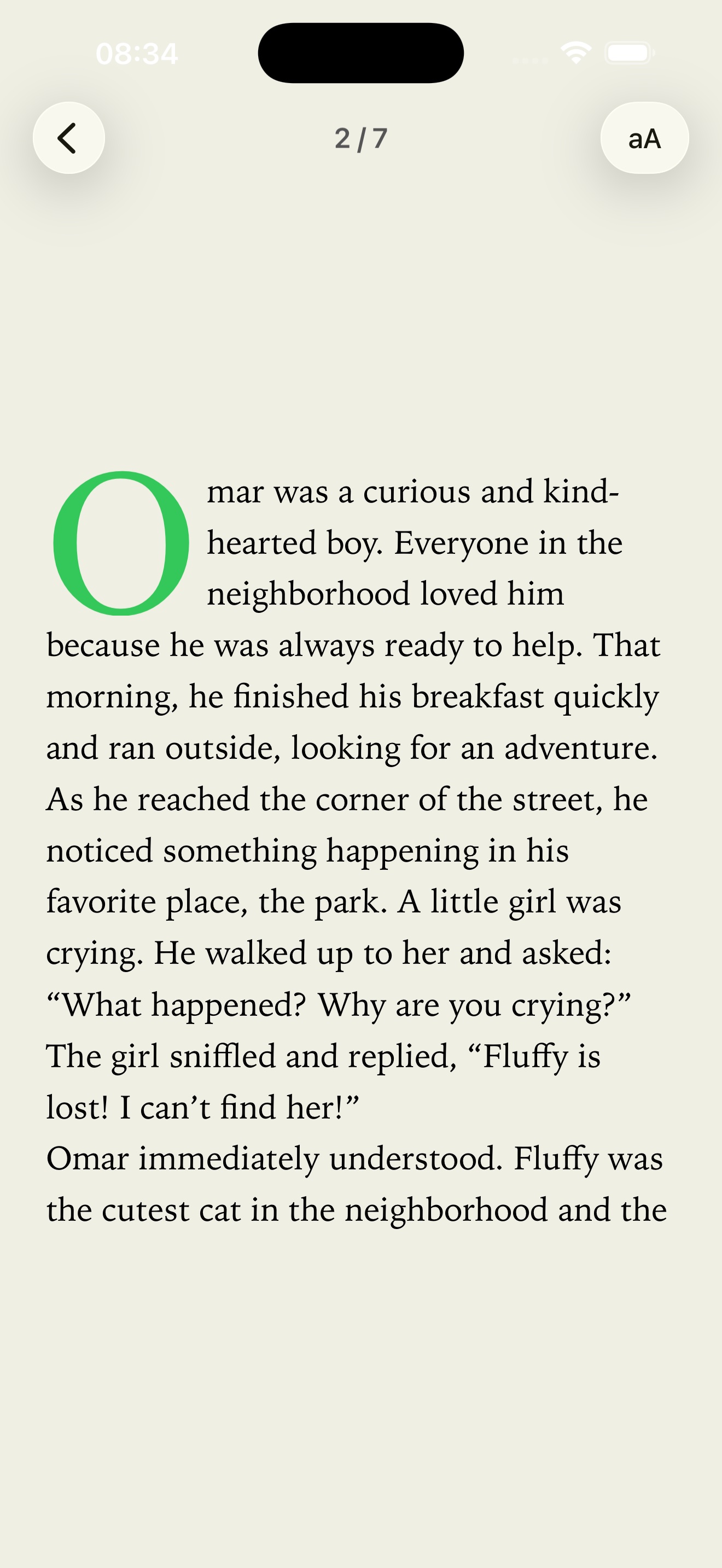 Reading view with adjustable text controls
